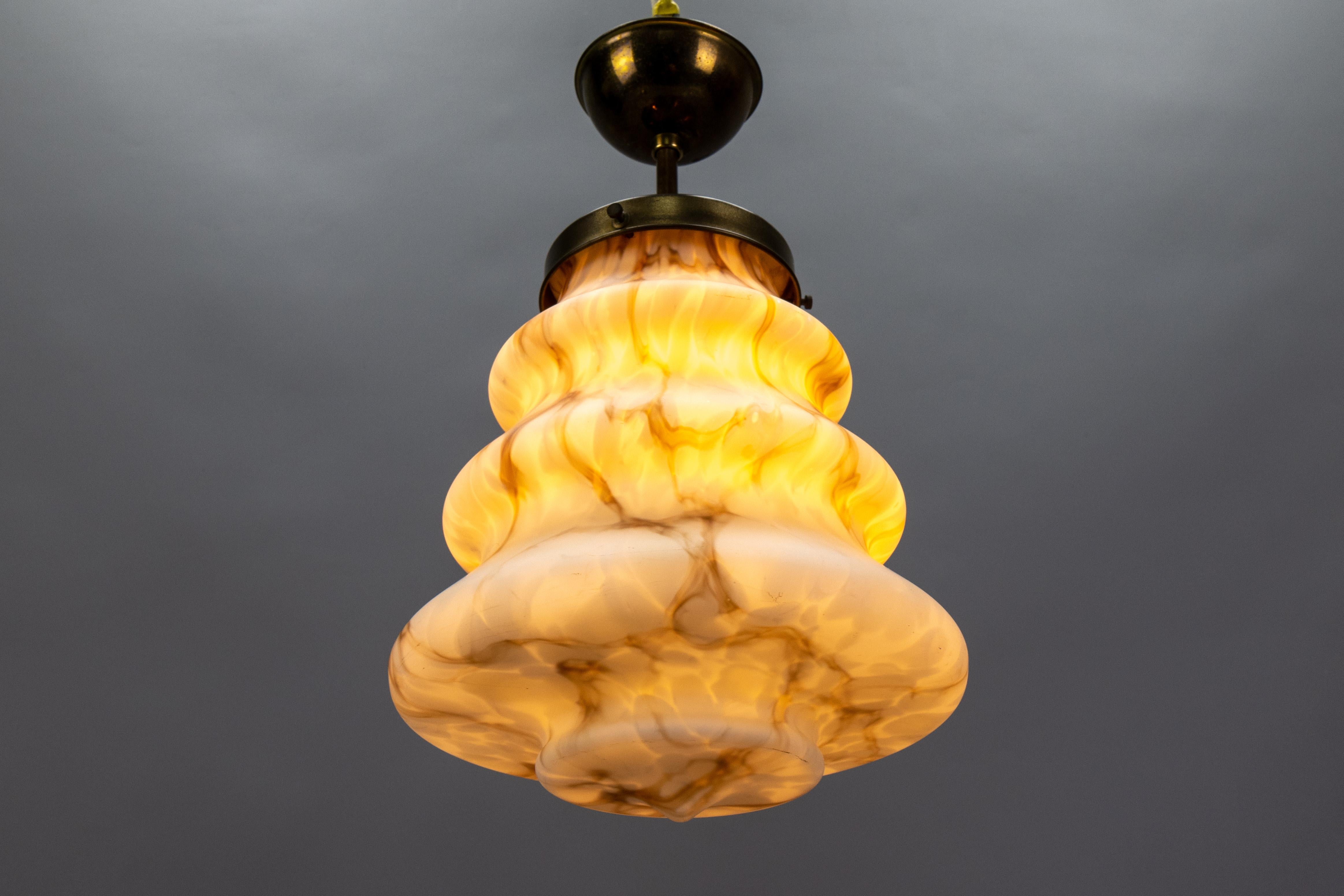 Art Deco Style Beige and Brown Marbled Glass Pendant Light, Germany, 1950s 7