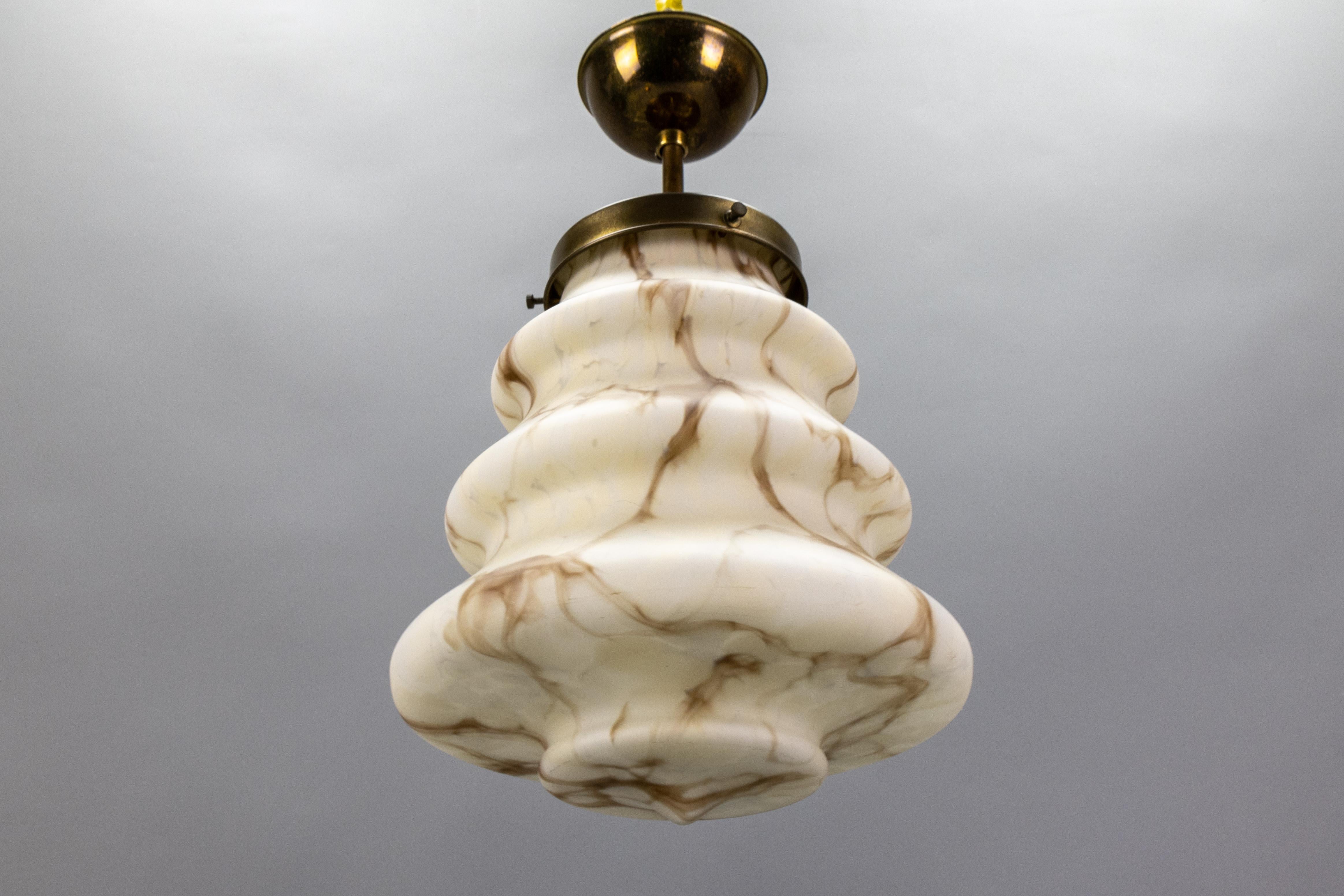 Art Deco Style Beige and Brown Marbled Glass Pendant Light, Germany, 1950s 8