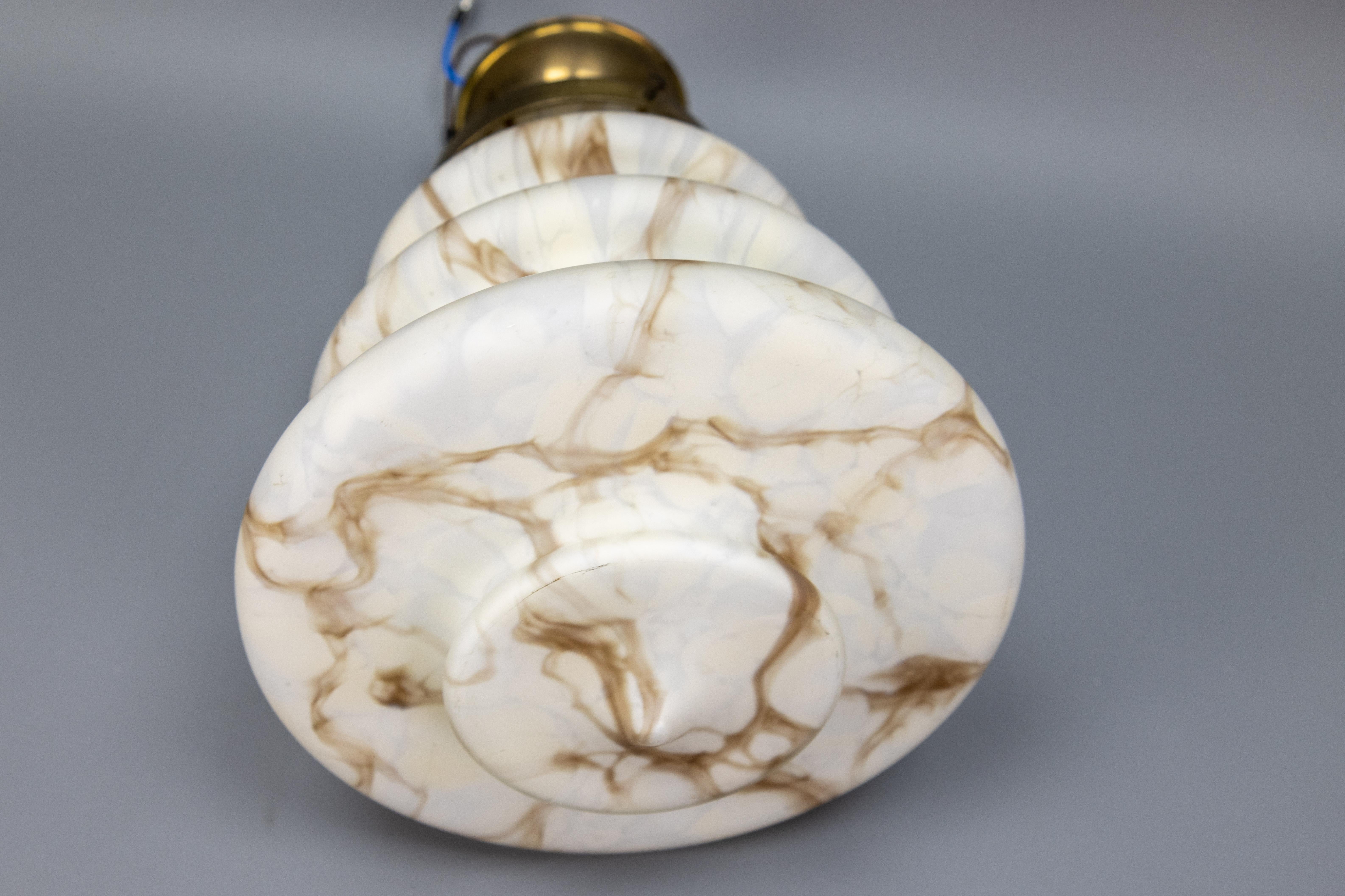 Art Deco Style Beige and Brown Marbled Glass Pendant Light, Germany, 1950s 9