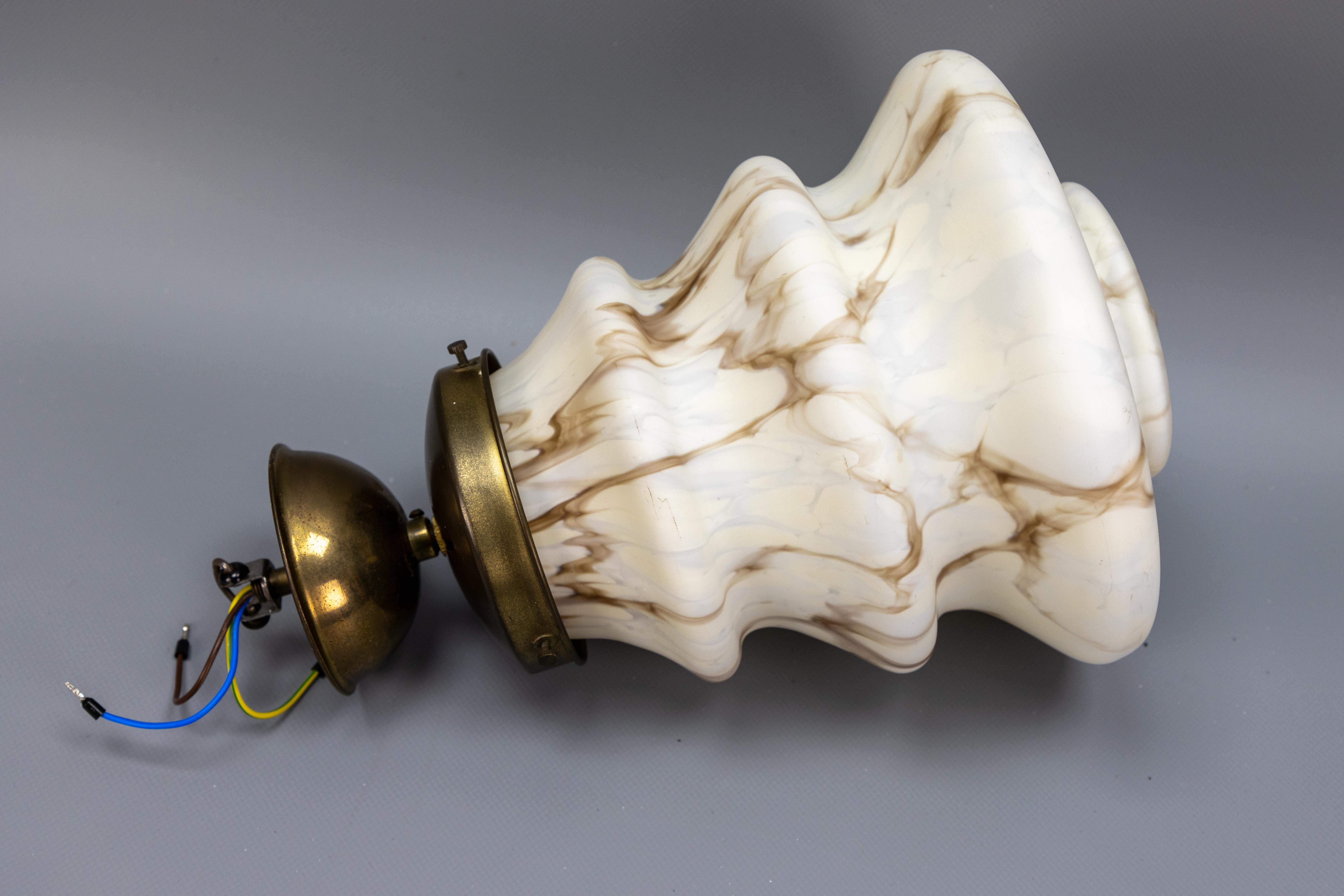 Art Deco Style Beige and Brown Marbled Glass Pendant Light, Germany, 1950s 10
