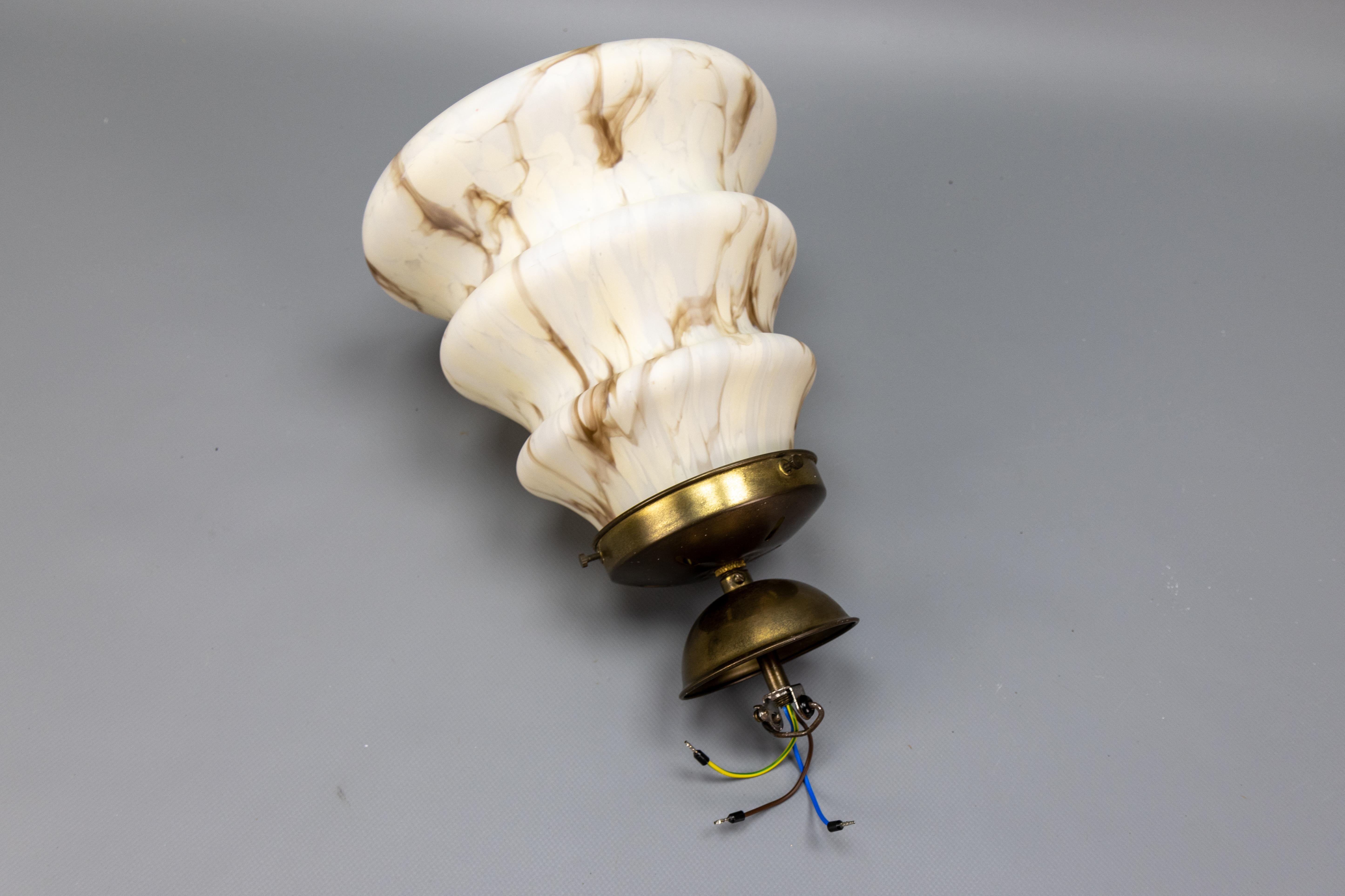 Art Deco Style Beige and Brown Marbled Glass Pendant Light, Germany, 1950s 11