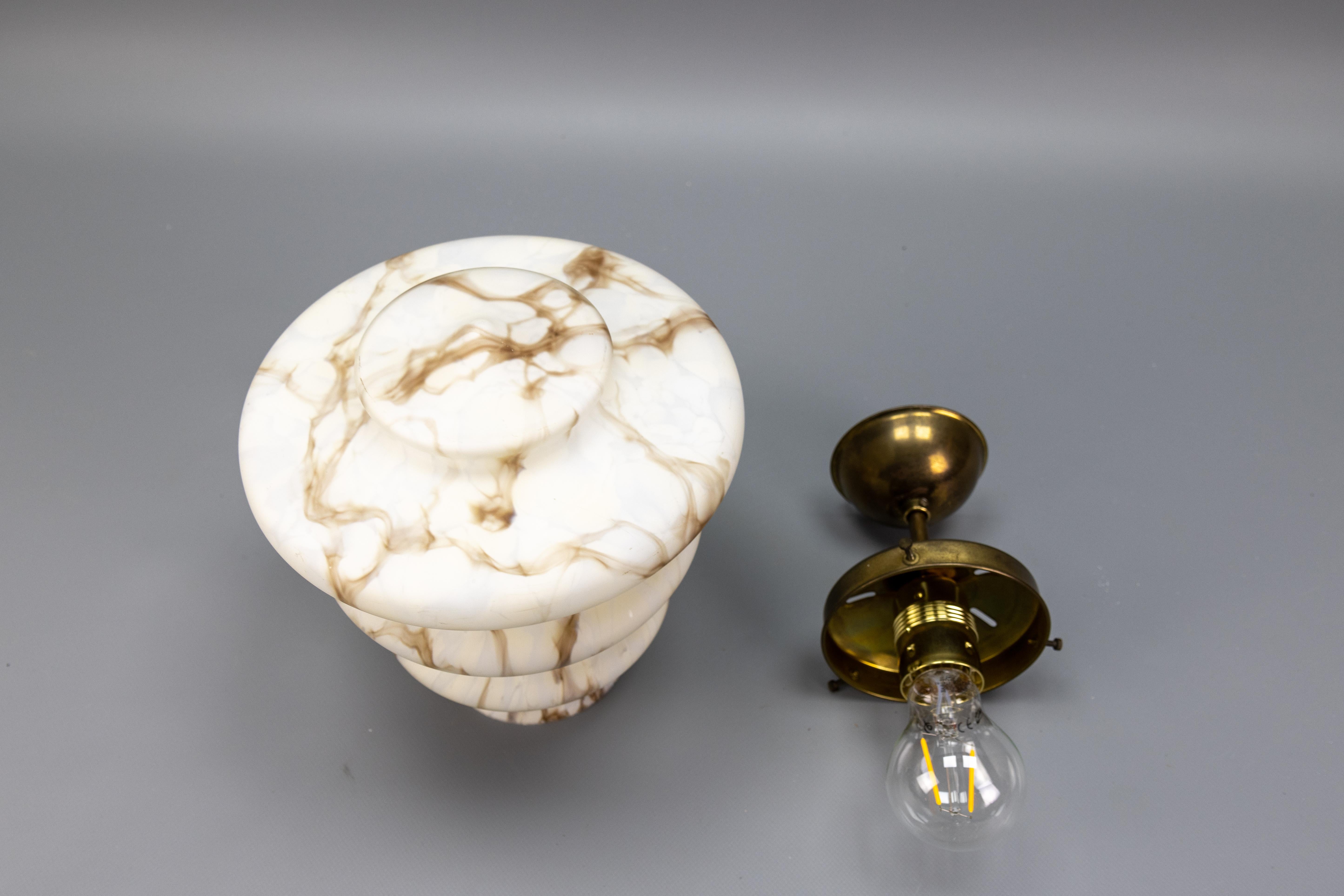 Art Deco Style Beige and Brown Marbled Glass Pendant Light, Germany, 1950s 14