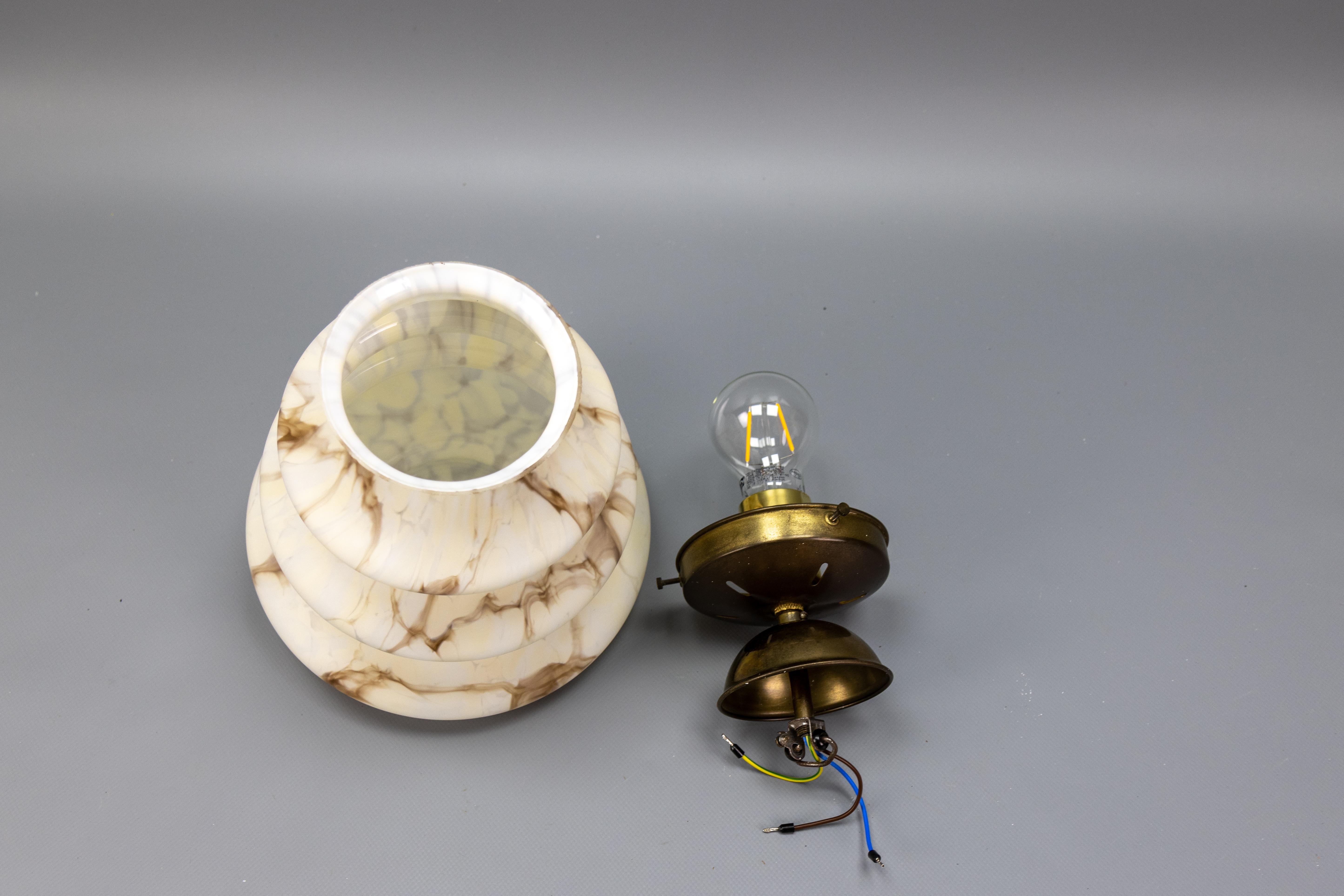 Art Deco Style Beige and Brown Marbled Glass Pendant Light, Germany, 1950s 15