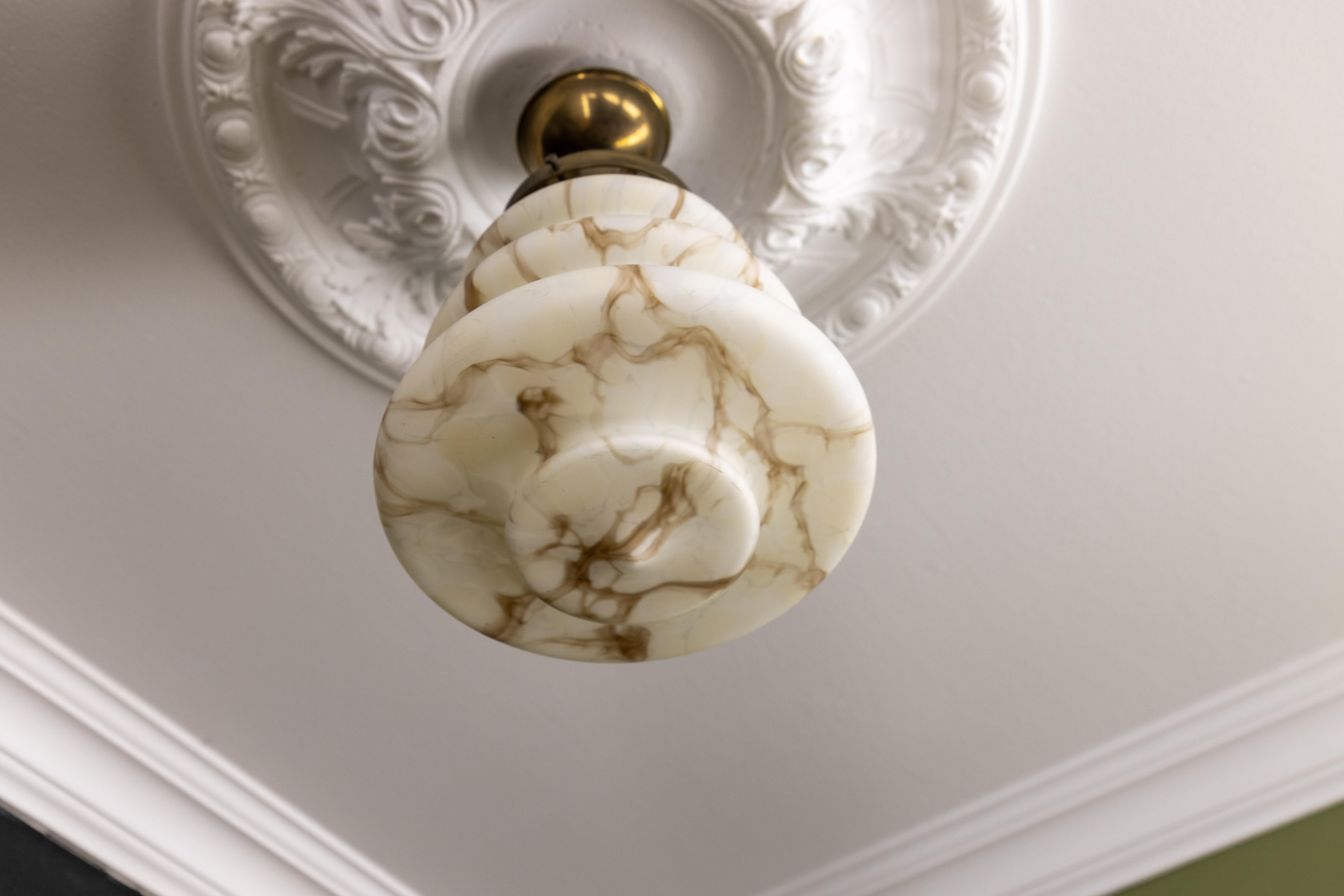 Art Deco Style Beige and Brown Marbled Glass Pendant Light, Germany, 1950s 1