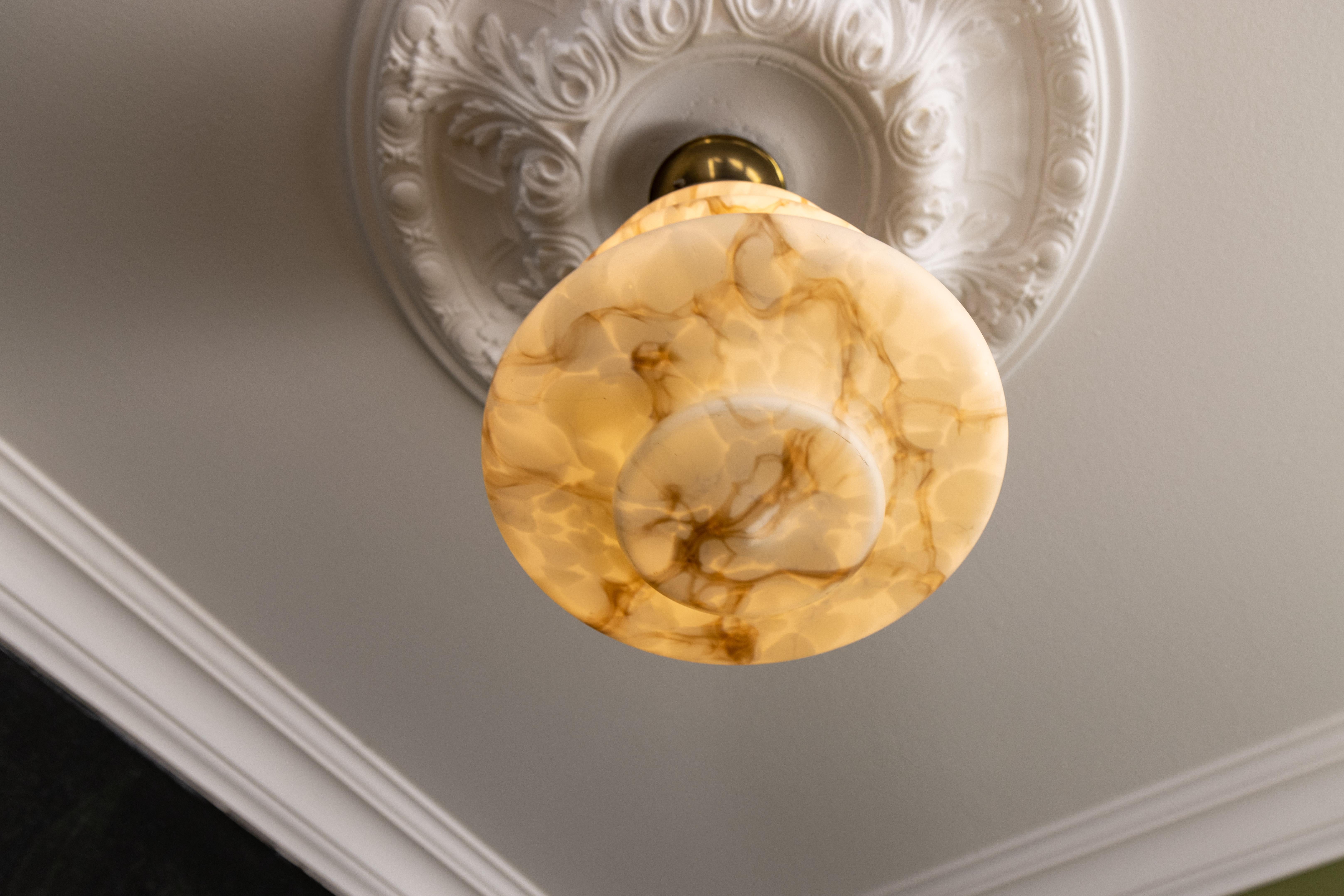 Art Deco Style Beige and Brown Marbled Glass Pendant Light, Germany, 1950s 2