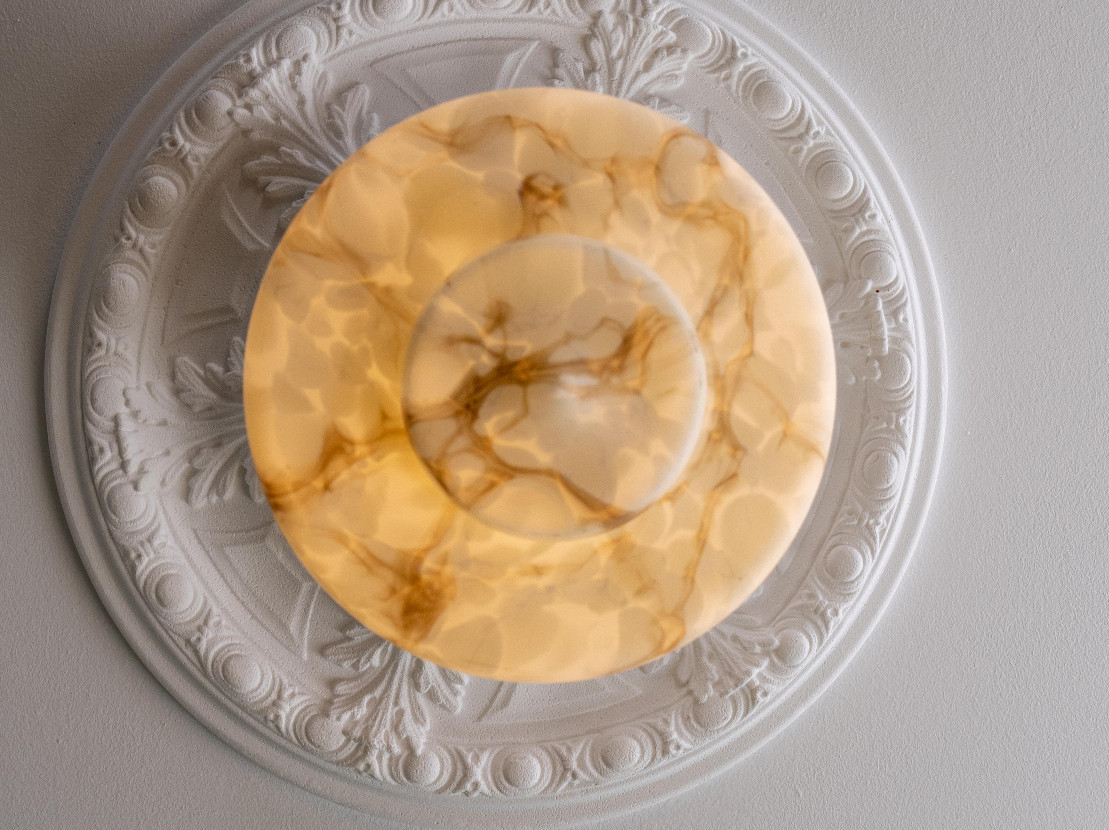Art Deco Style Beige and Brown Marbled Glass Pendant Light, Germany, 1950s 3