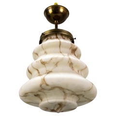 Art Deco Style Beige and Brown Marbled Glass Pendant Light, Germany, 1950s