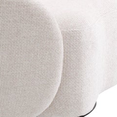Art Deco Style Beige Bouclé Fabric and Brass Base Swivel and Curved Armchair
