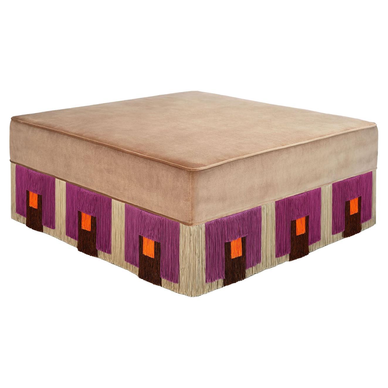 Art Deco Style Beige Square Cleo Ottoman