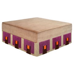 Art Deco Style Beige Square Cleo Ottoman