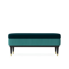 Art Deco Style Bench Featuring Two-Tone Design In Velvet & Lacquered Wood