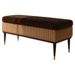 Art Deco Style Bench Featuring Two-Tone Design In Velvet & Lacquered Wood