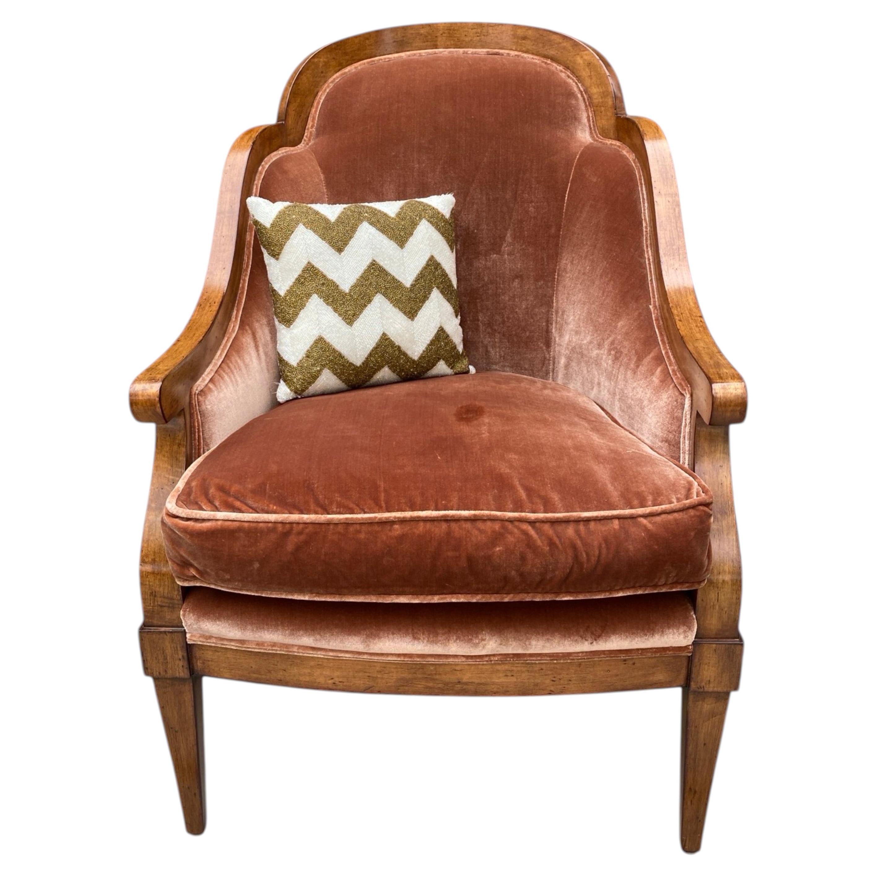 Art Deco Style Bergère Salmon Color Velvet CustomChair by A Rudin For Sale
