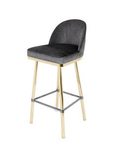 Taburete de bar a medida estilo Art Déco de latón dorado con respaldo completo