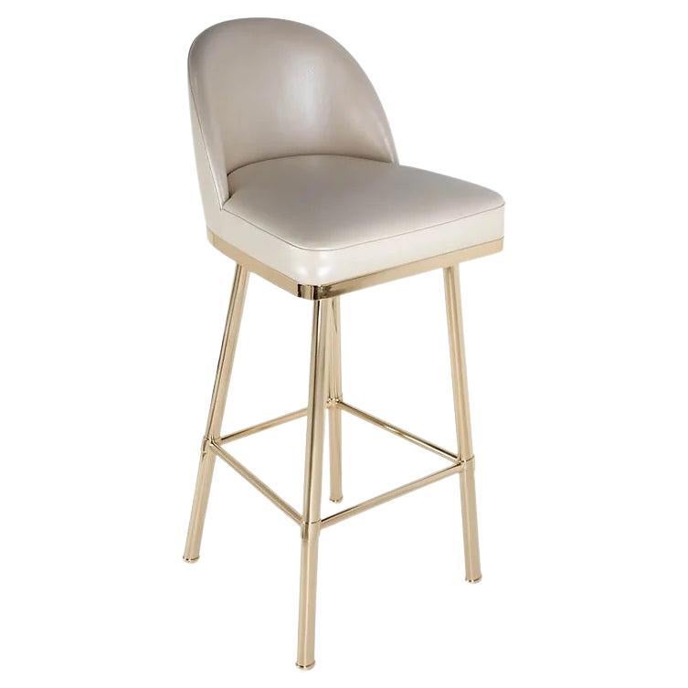 Tabouret de bar sur mesure de style Art déco en laiton plaqué or avec dossier complet