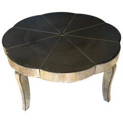 Art Deco Style Beveled Antiques Mirror Coffee Table with Etched Design