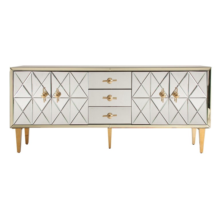 Art Deco Style Beveled Mirrored And, Mirrored Sideboard Furniture