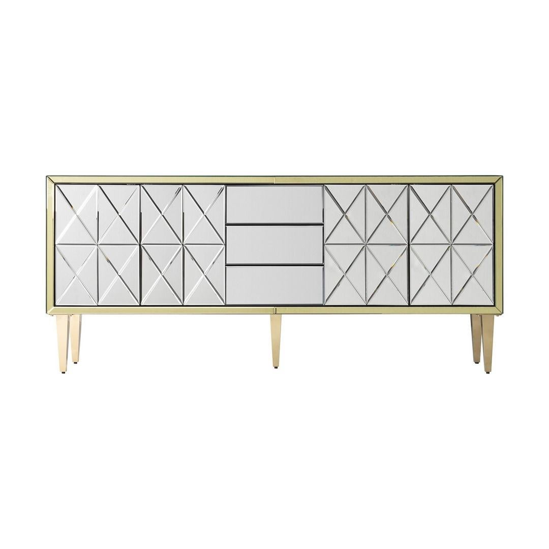 European Art Deco Style Beveled Mirrored and Brass Sideboard