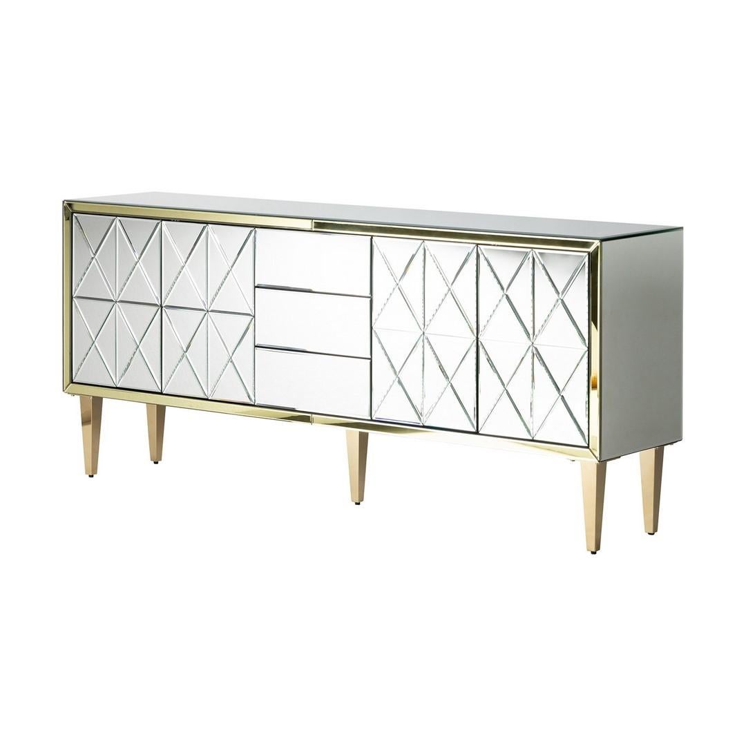 Art Deco Style Beveled Mirrored and Brass Sideboard In New Condition In Tourcoing, FR
