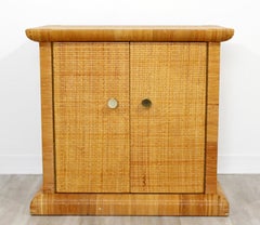 Art Deco Style Bielecky Bros Cane Rattan and Brass Cabinet Side End Table, 1990s