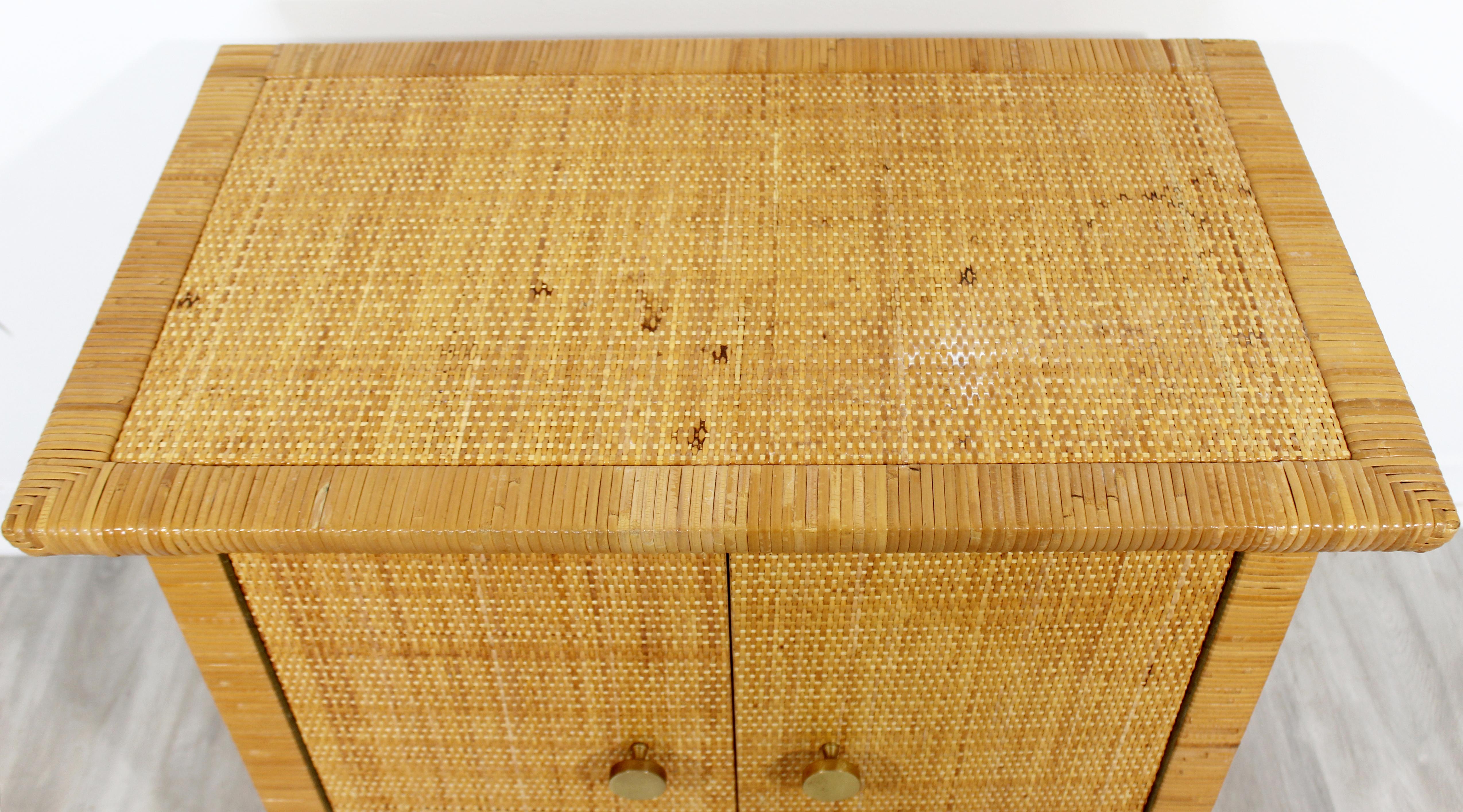 Art Deco Style Bielecky Bros Cane Rattan and Brass Cabinet Side End Table, 1990s In Good Condition In Keego Harbor, MI