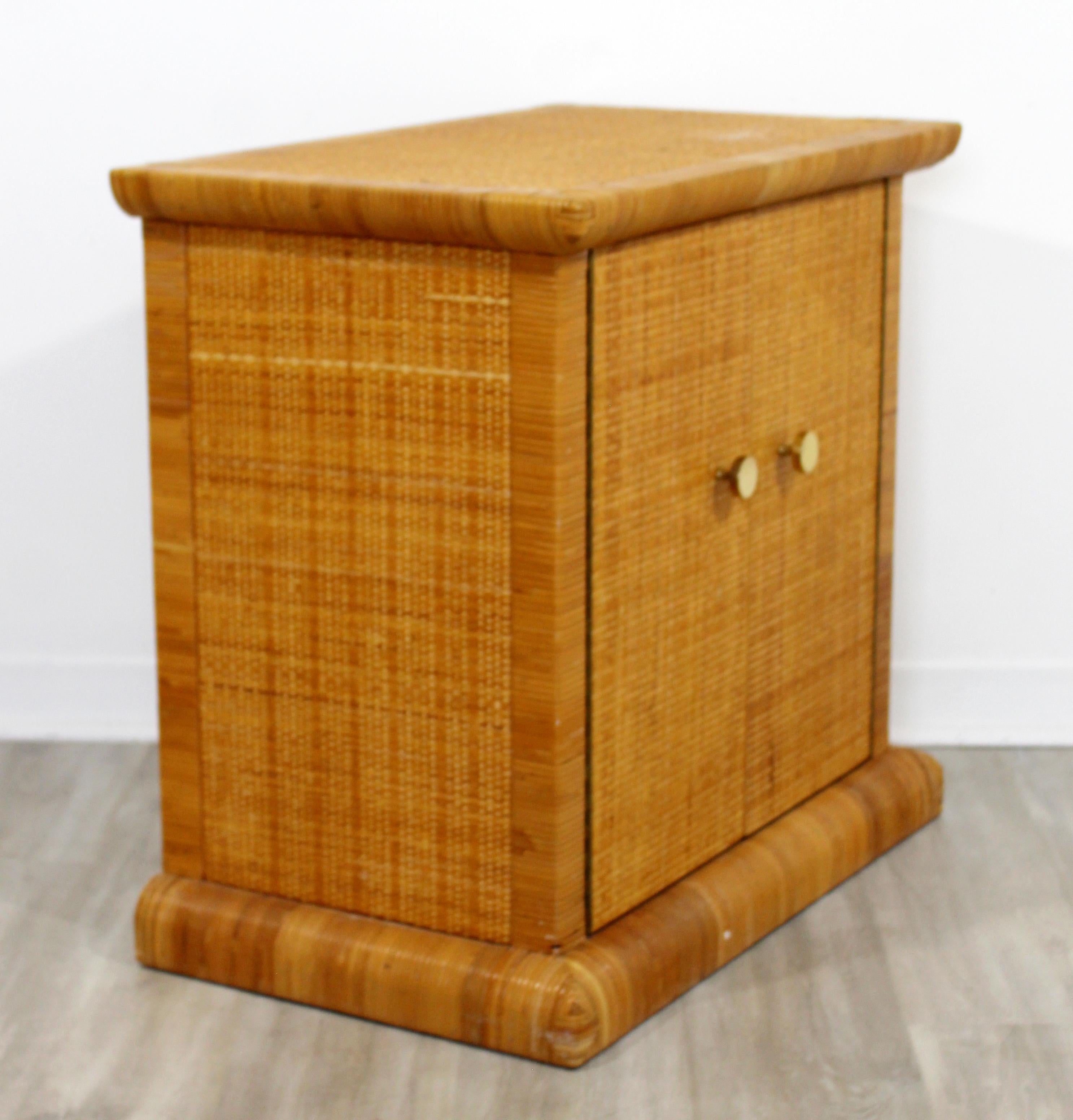 Art Deco Style Bielecky Bros Cane Rattan and Brass Cabinet Side End Table, 1990s 1