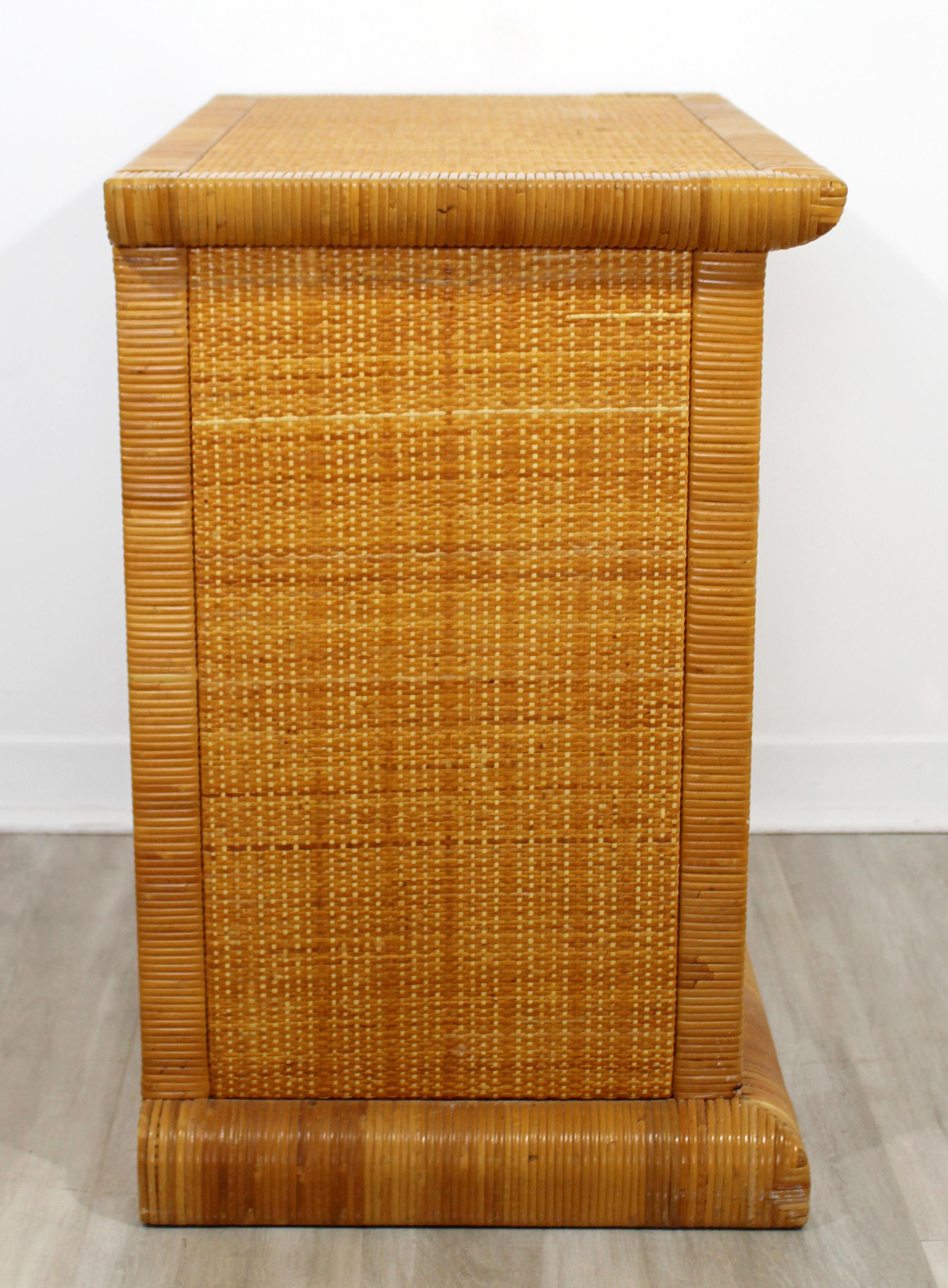 Art Deco Style Bielecky Bros Cane Rattan and Brass Cabinet Side End Table, 1990s 2