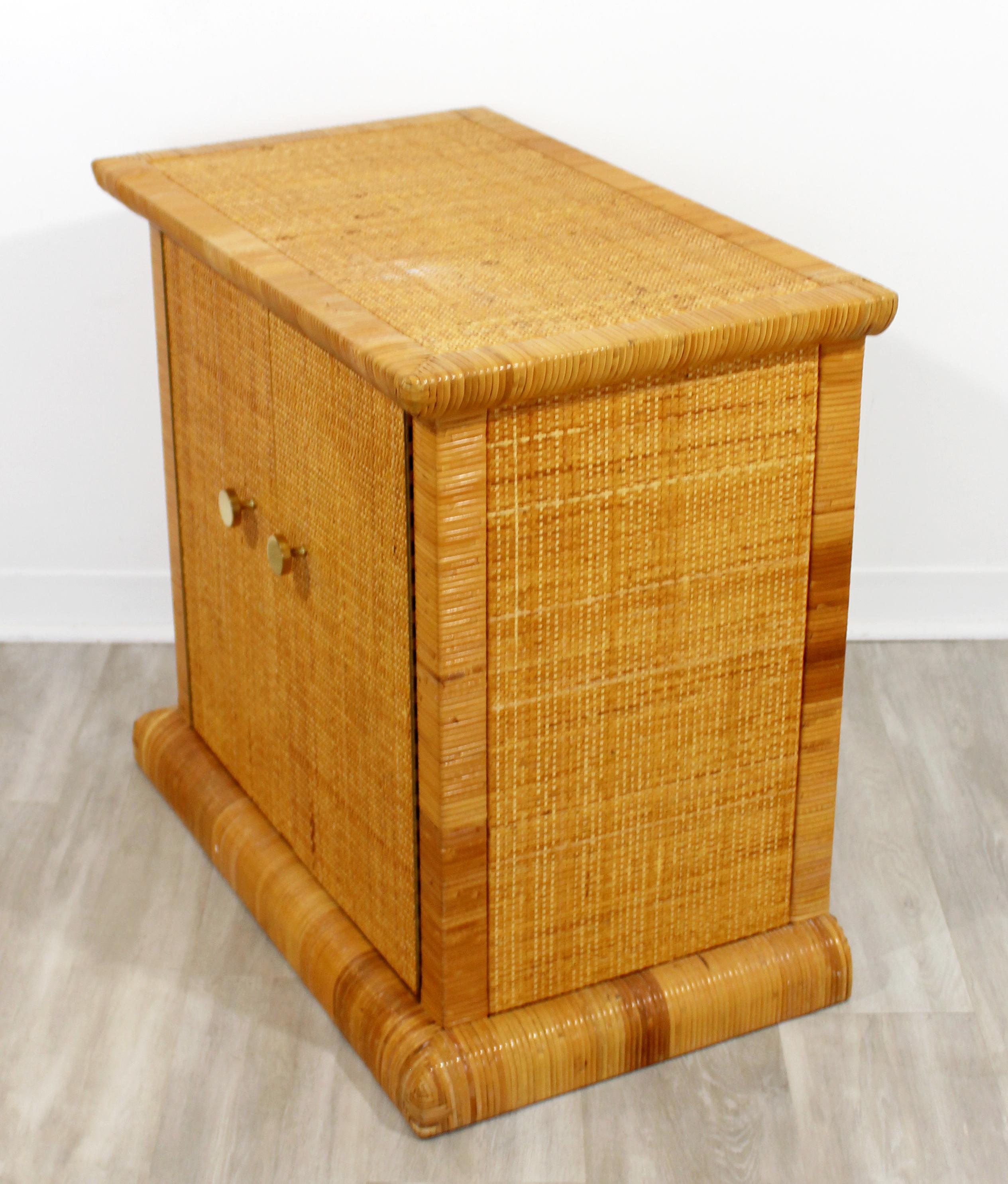 Art Deco Style Bielecky Bros Cane Rattan and Brass Cabinet Side End Table, 1990s 4