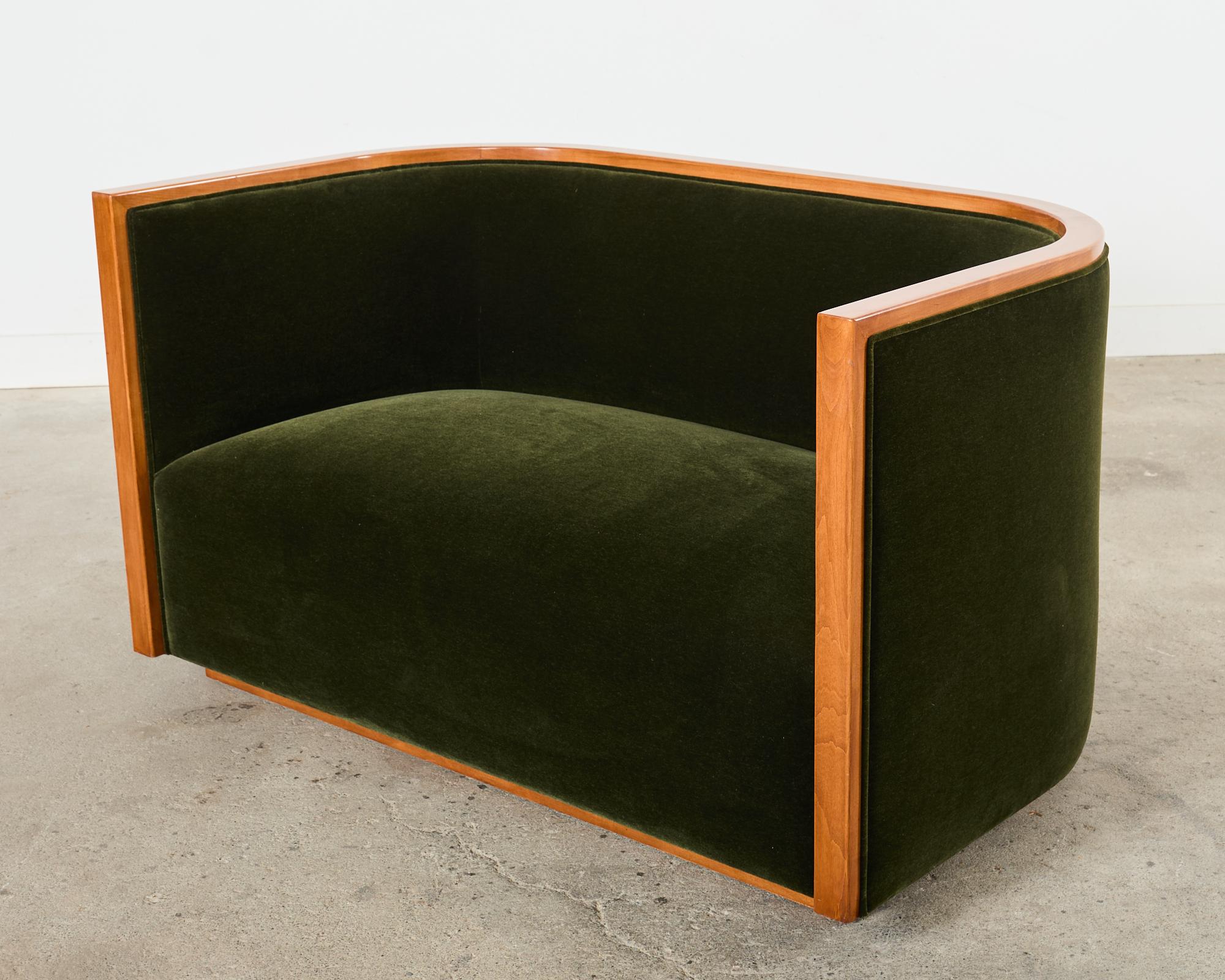 Art Deco Style Birch Mohair Sofa Settee After Jules Leleu For Sale 5
