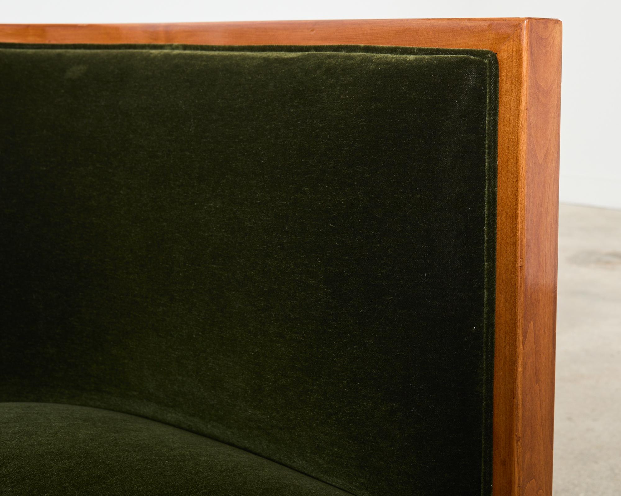 Art Deco Style Birch Mohair Sofa Settee After Jules Leleu For Sale 6