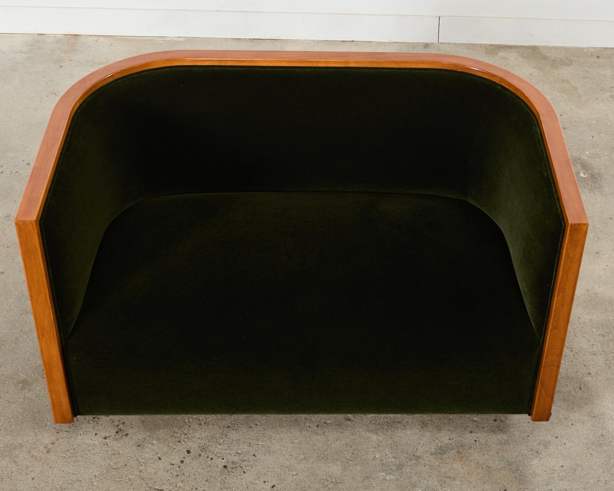 Art Deco Style Birch Mohair Sofa Settee After Jules Leleu For Sale 7