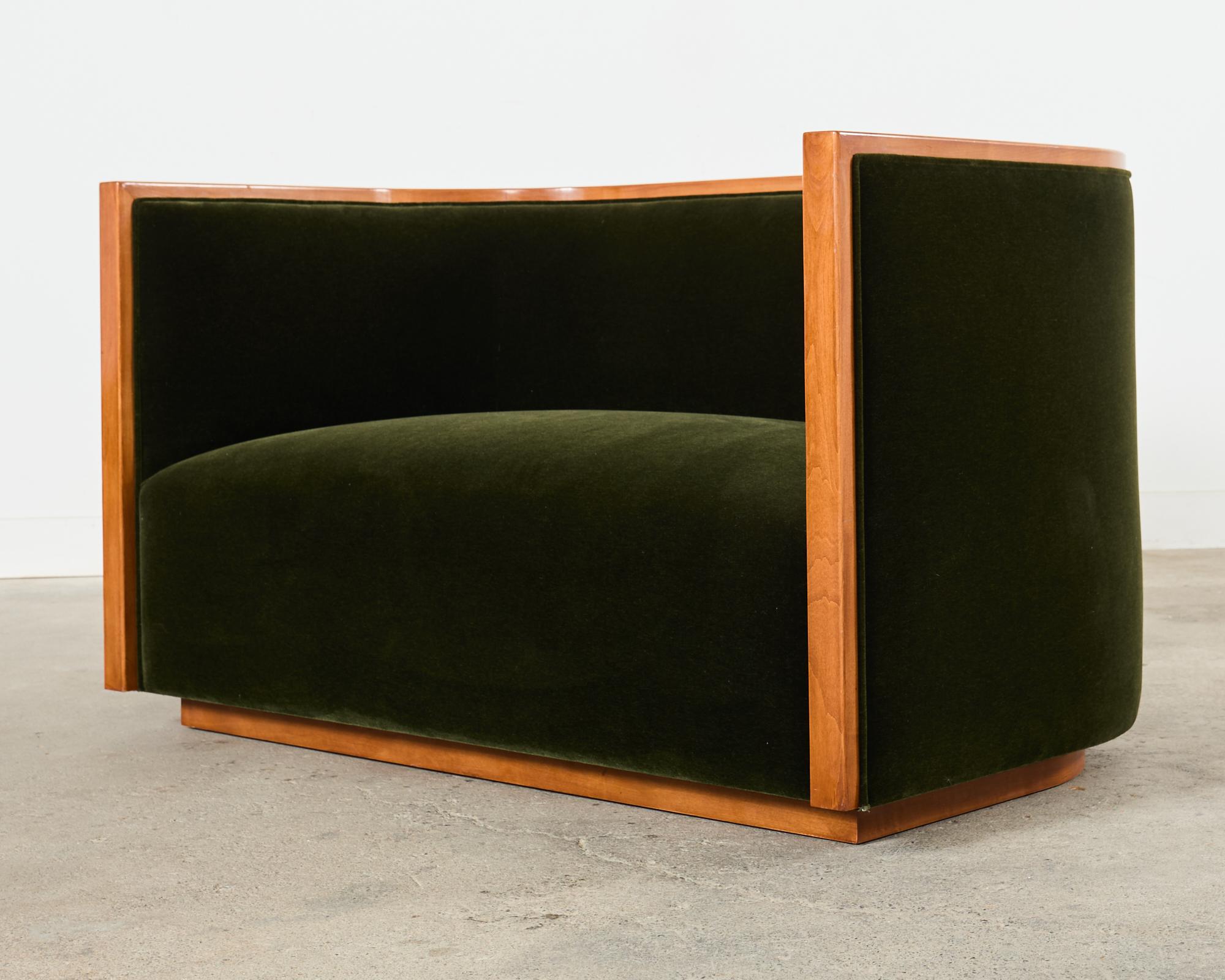 Art Deco Style Birch Mohair Sofa Settee After Jules Leleu For Sale 10