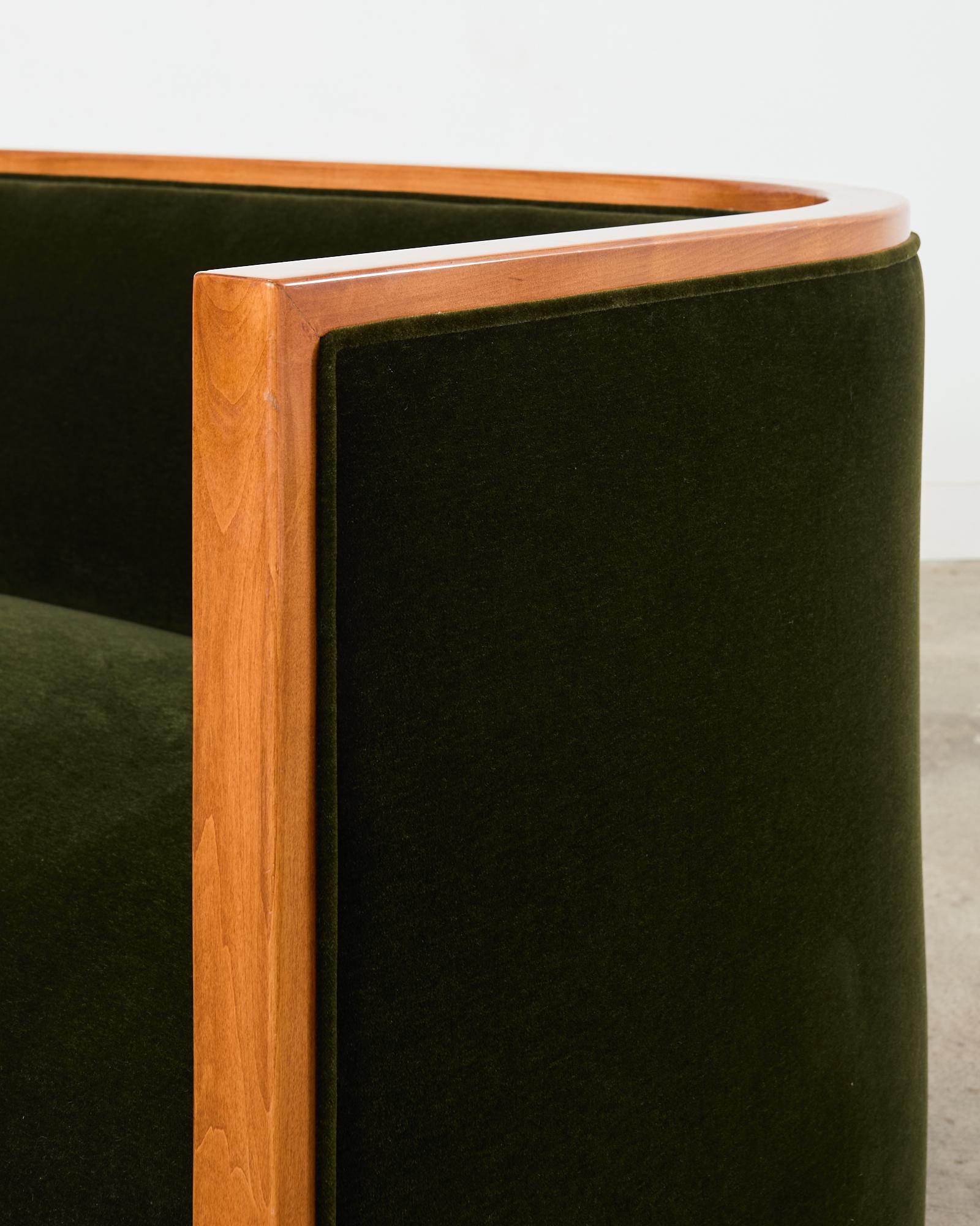 Art Deco Style Birch Mohair Sofa Settee After Jules Leleu For Sale 11