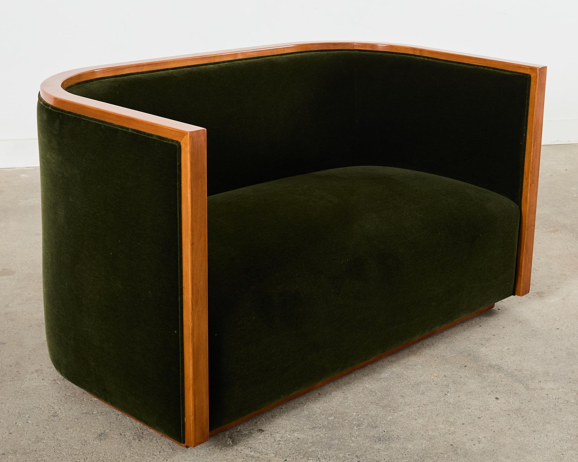 Art Deco Style Birch Mohair Sofa Settee After Jules Leleu For Sale 13