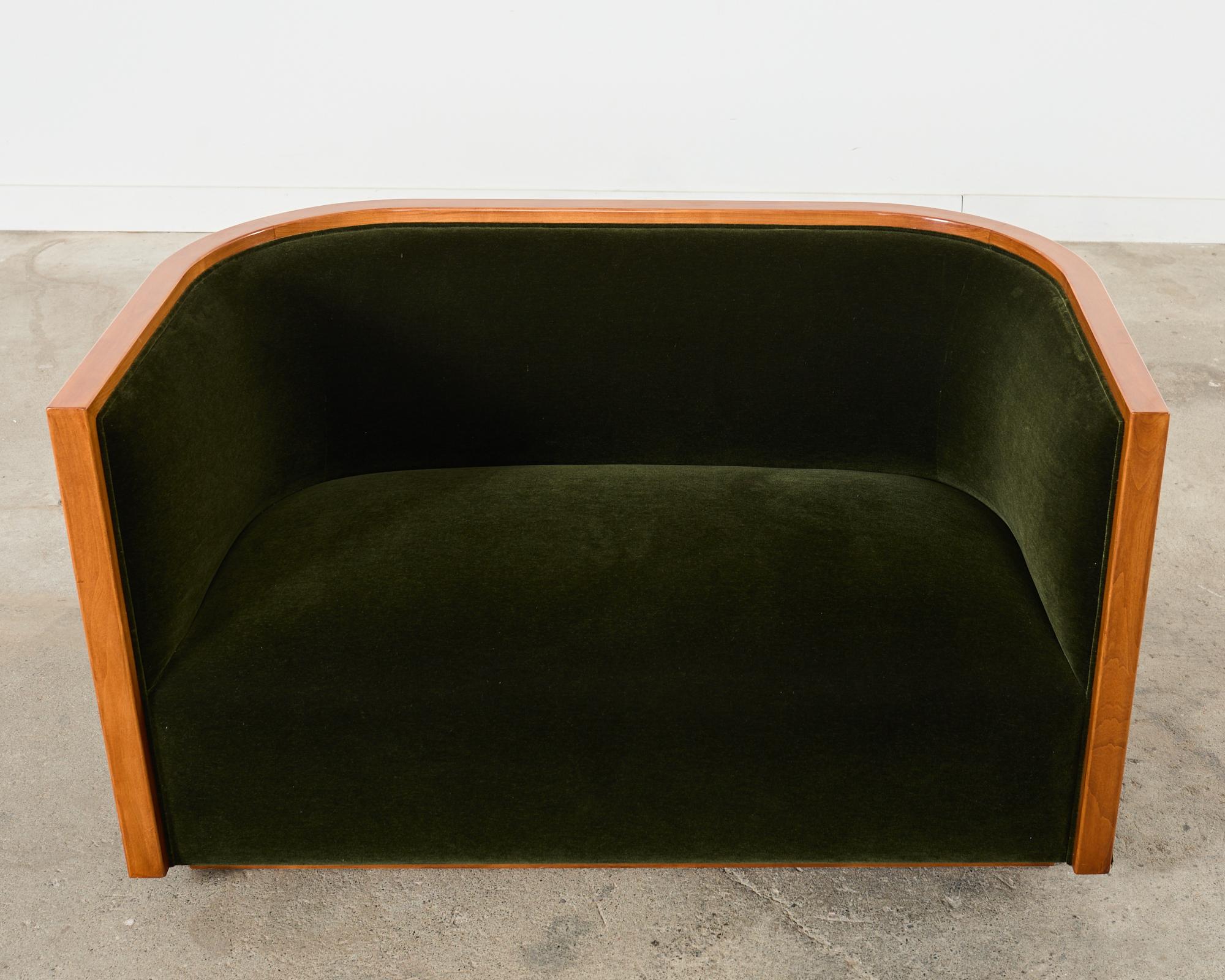 Art Deco Style Birch Mohair Sofa Settee After Jules Leleu In Good Condition In Rio Vista, CA
