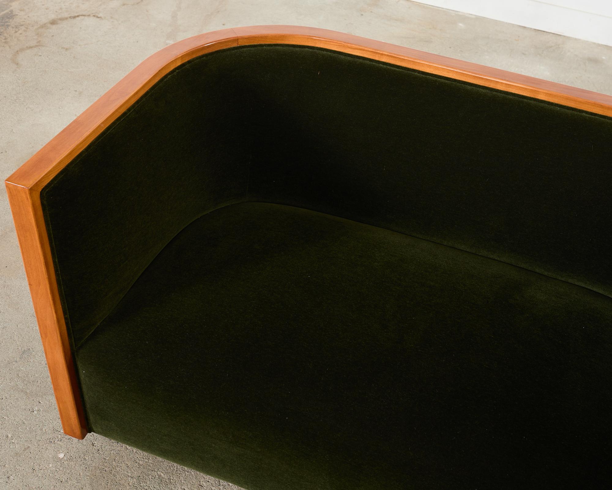 Art Deco Style Birch Mohair Sofa Settee After Jules Leleu For Sale 3