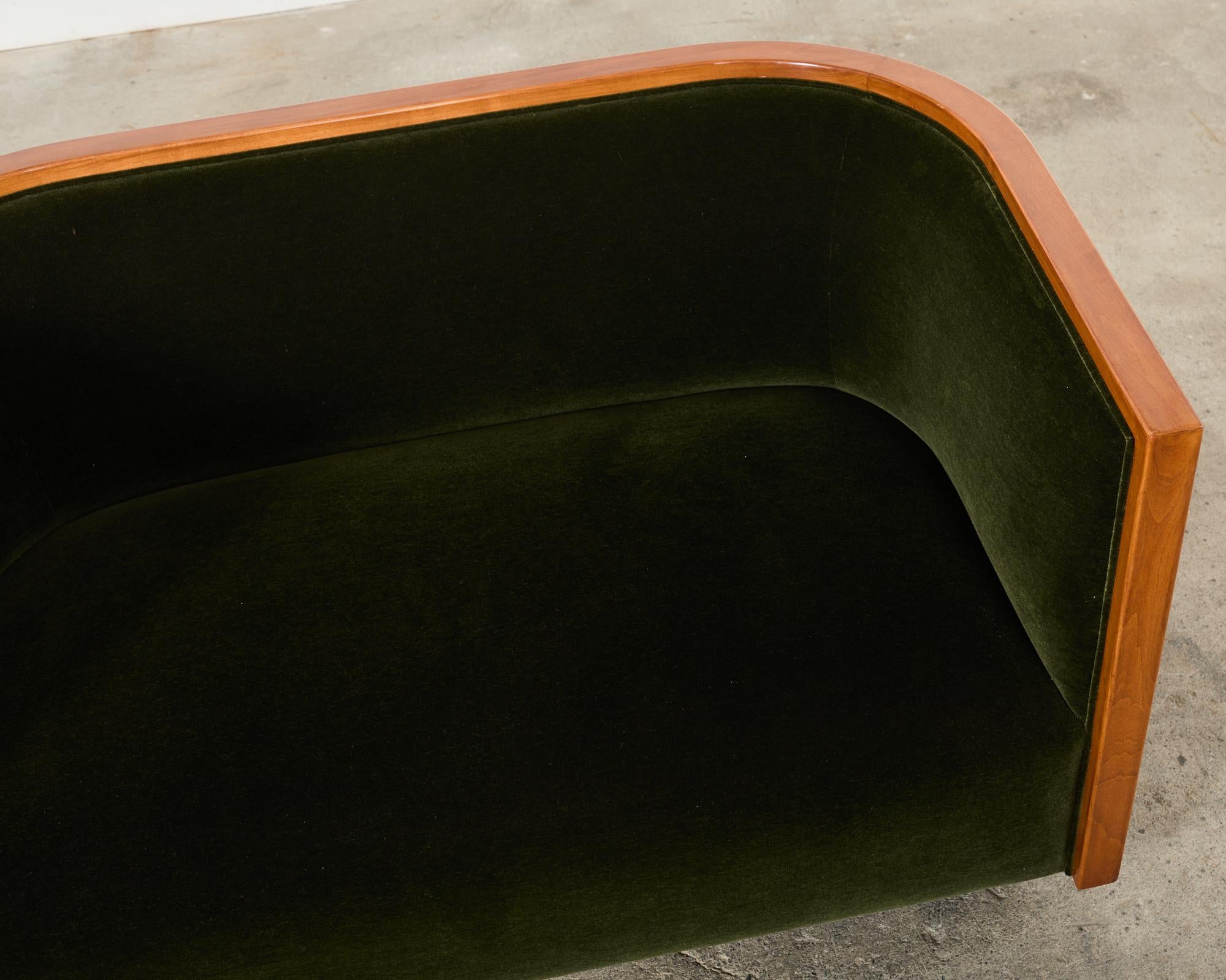 Art Deco Style Birch Mohair Sofa Settee After Jules Leleu For Sale 4