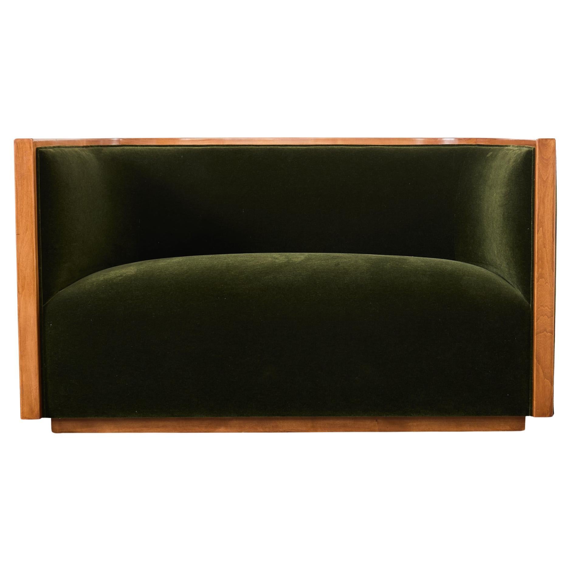 Art Deco Style Birch Mohair Sofa Settee After Jules Leleu For Sale