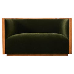 Used Art Deco Style Birch Mohair Sofa Settee After Jules Leleu