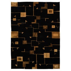 Art Deco Style Black and Gold Hand Woven Wool Rug circa 2000