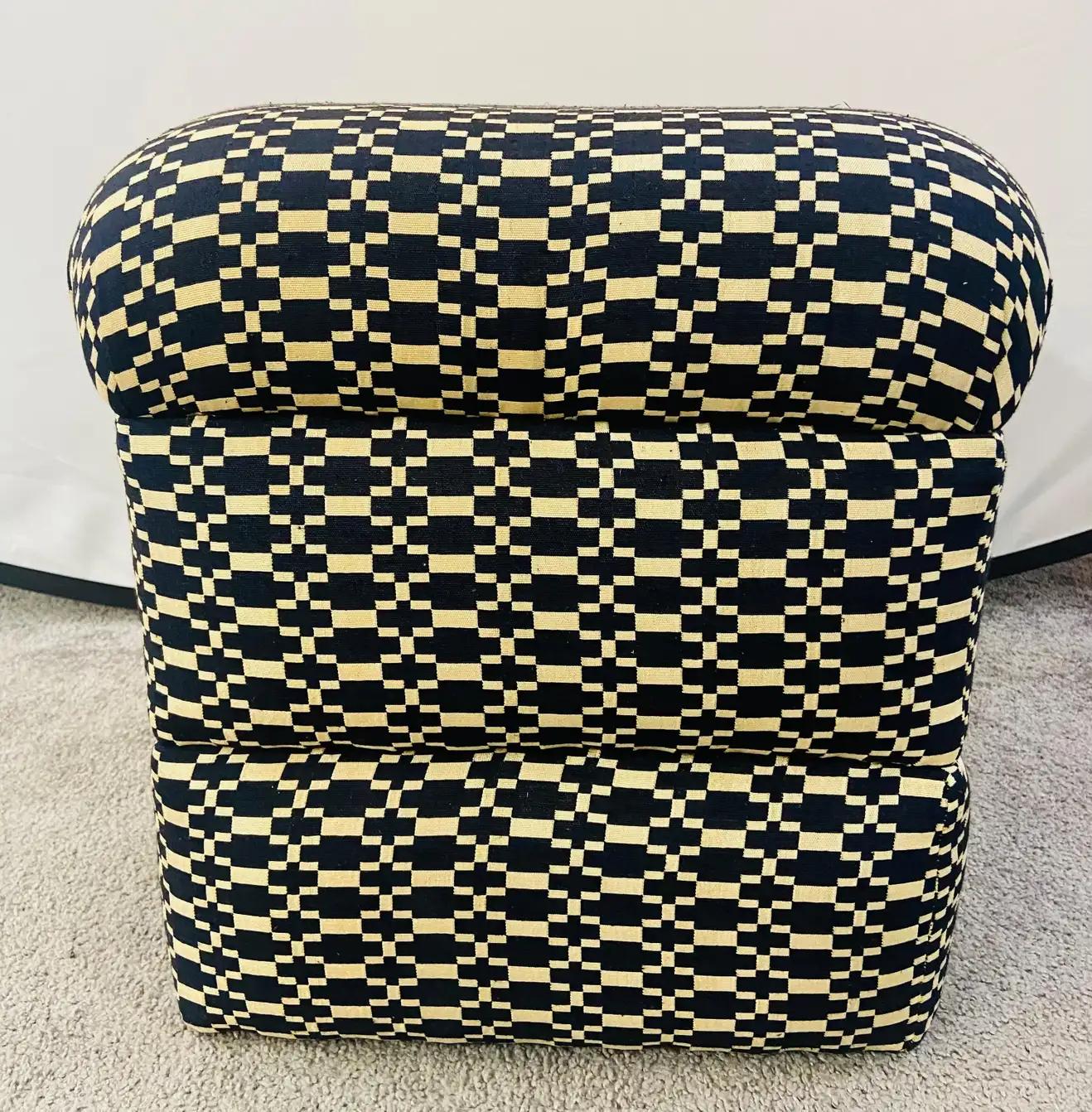 Art Deco Style Black and off White Cube Ottoman or Stool, Compatible Pair For Sale 3