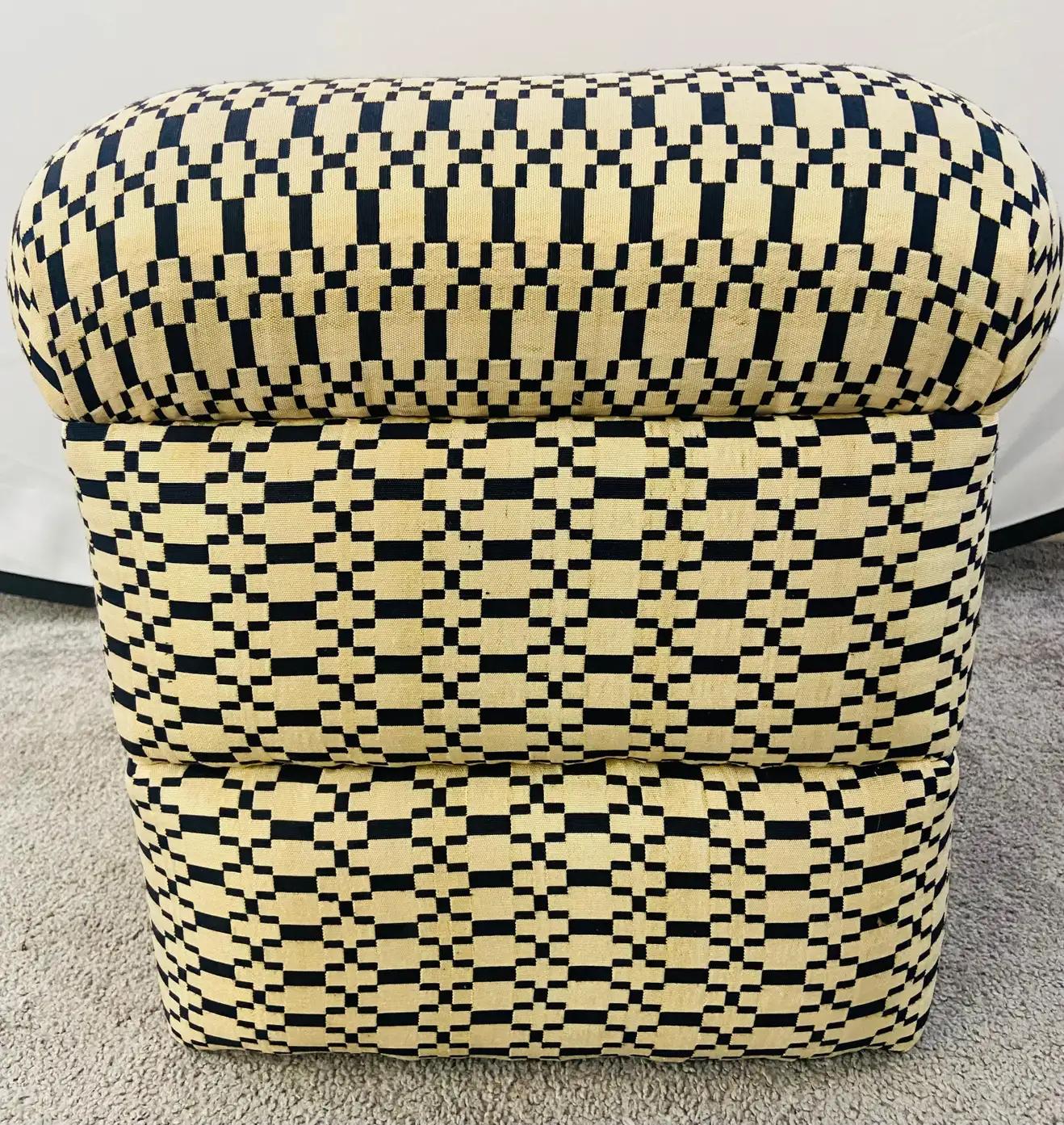 Art Deco Style Black and off White Cube Ottoman or Stool, Compatible Pair For Sale 6