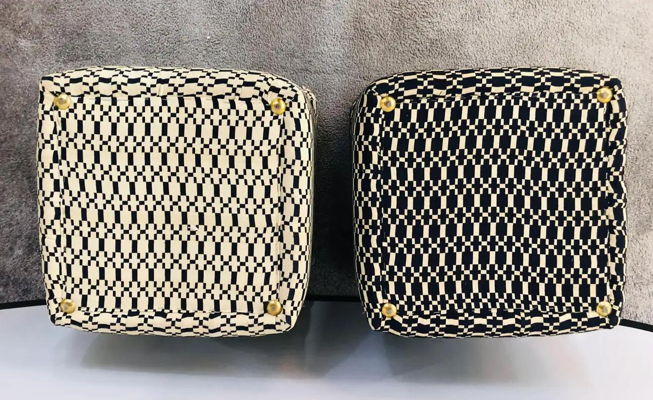 20th Century Art Deco Style Black and off White Cube Ottoman or Stool, Compatible Pair For Sale