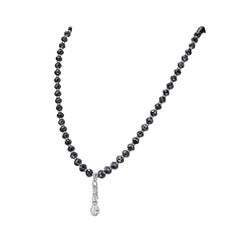 "Art Deco Style" Black and White Briolette Diamond Pendant Necklace
