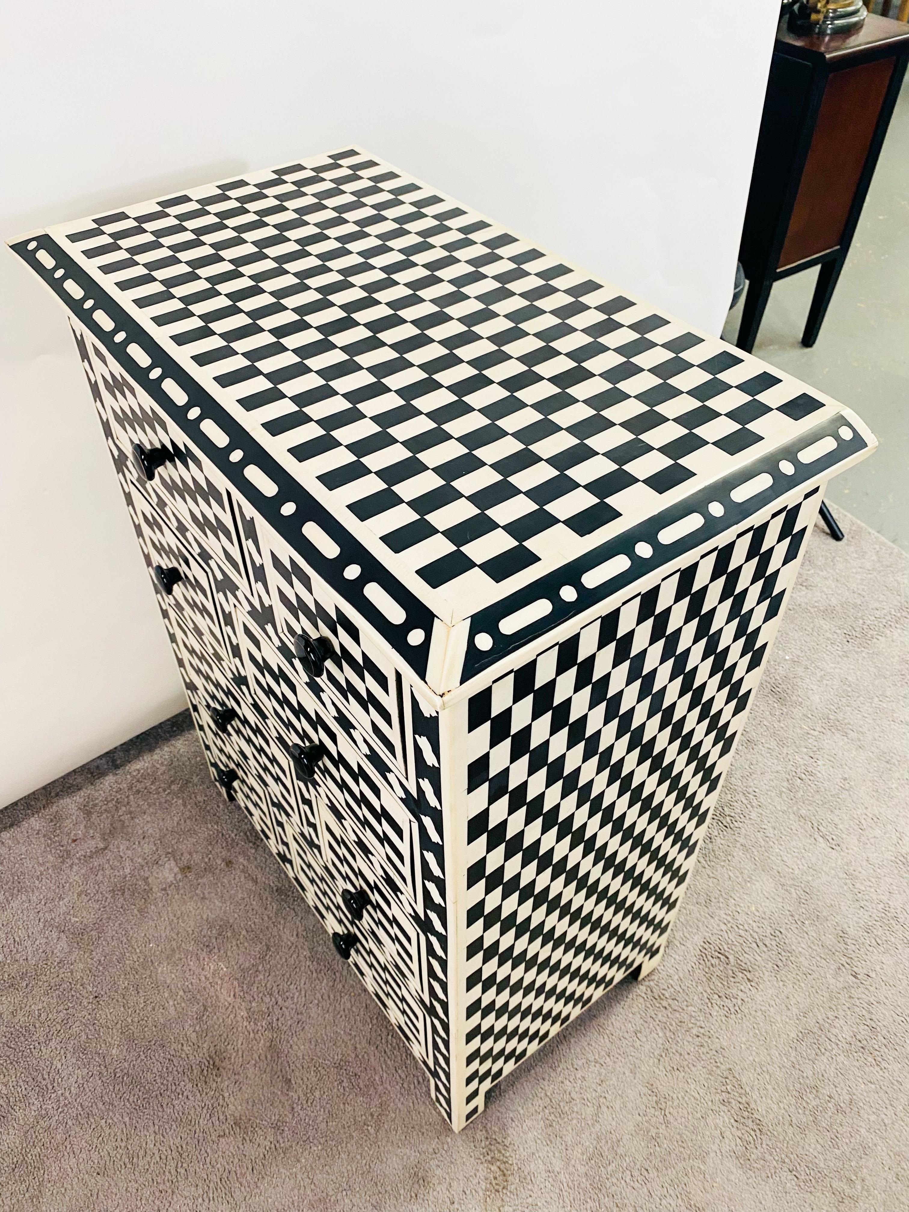 Art Deco Style Black and White Checkers Design Dresser, Chest or Commode For Sale 7