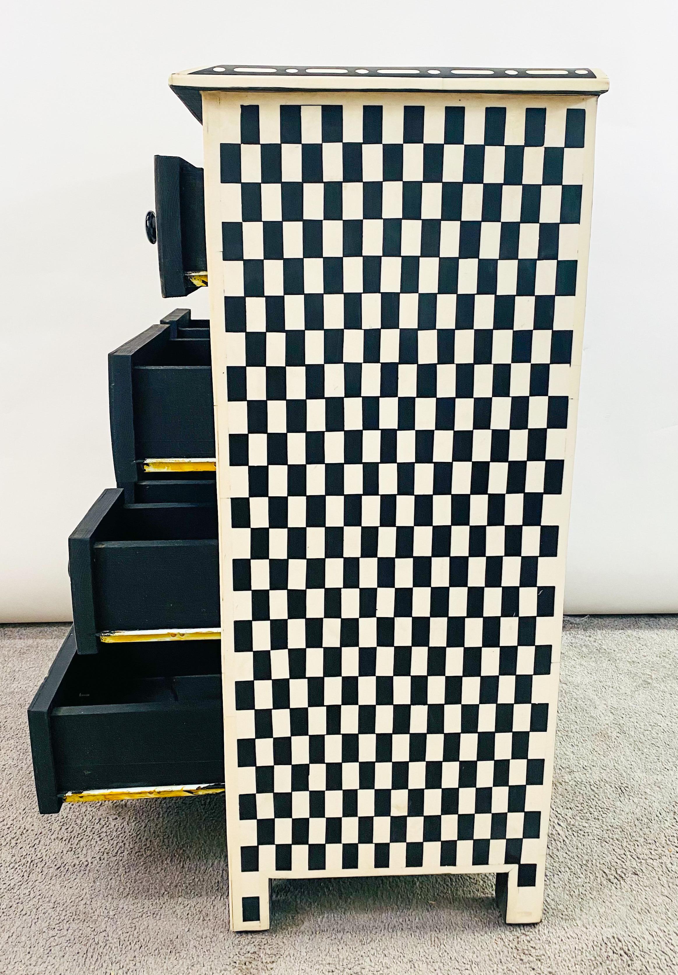 Art Deco Style Black and White Checkers Design Dresser, Chest or Commode For Sale 8