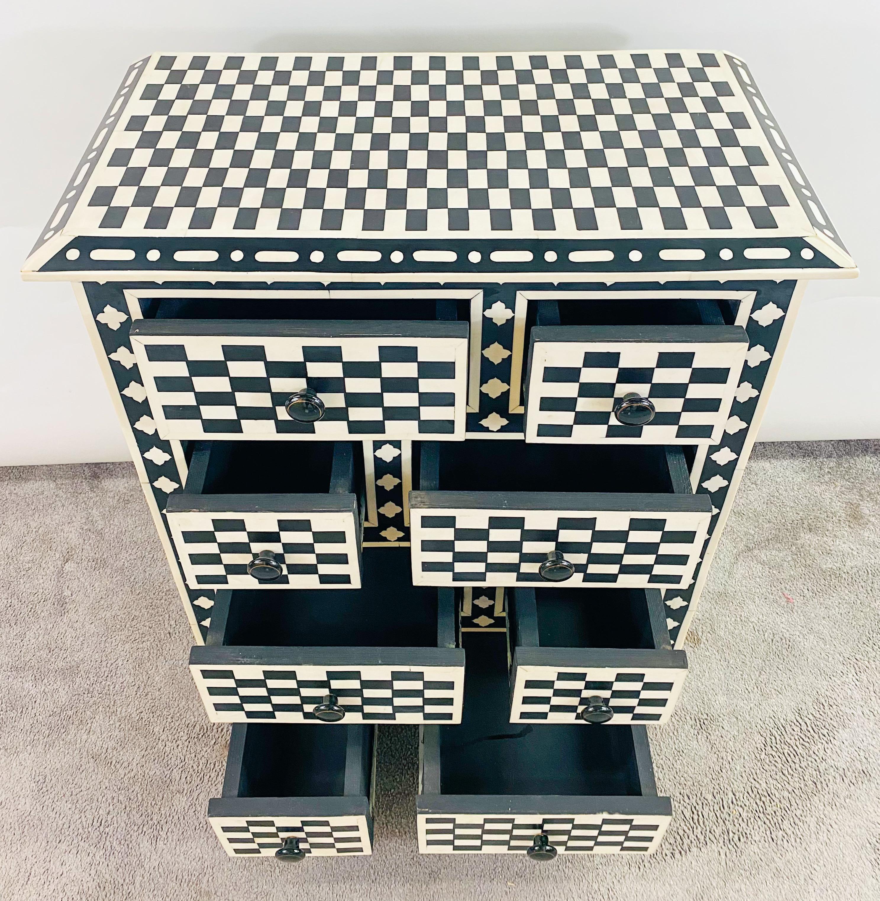 20th Century Art Deco Style Black and White Checkers Design Dresser, Chest or Commode For Sale