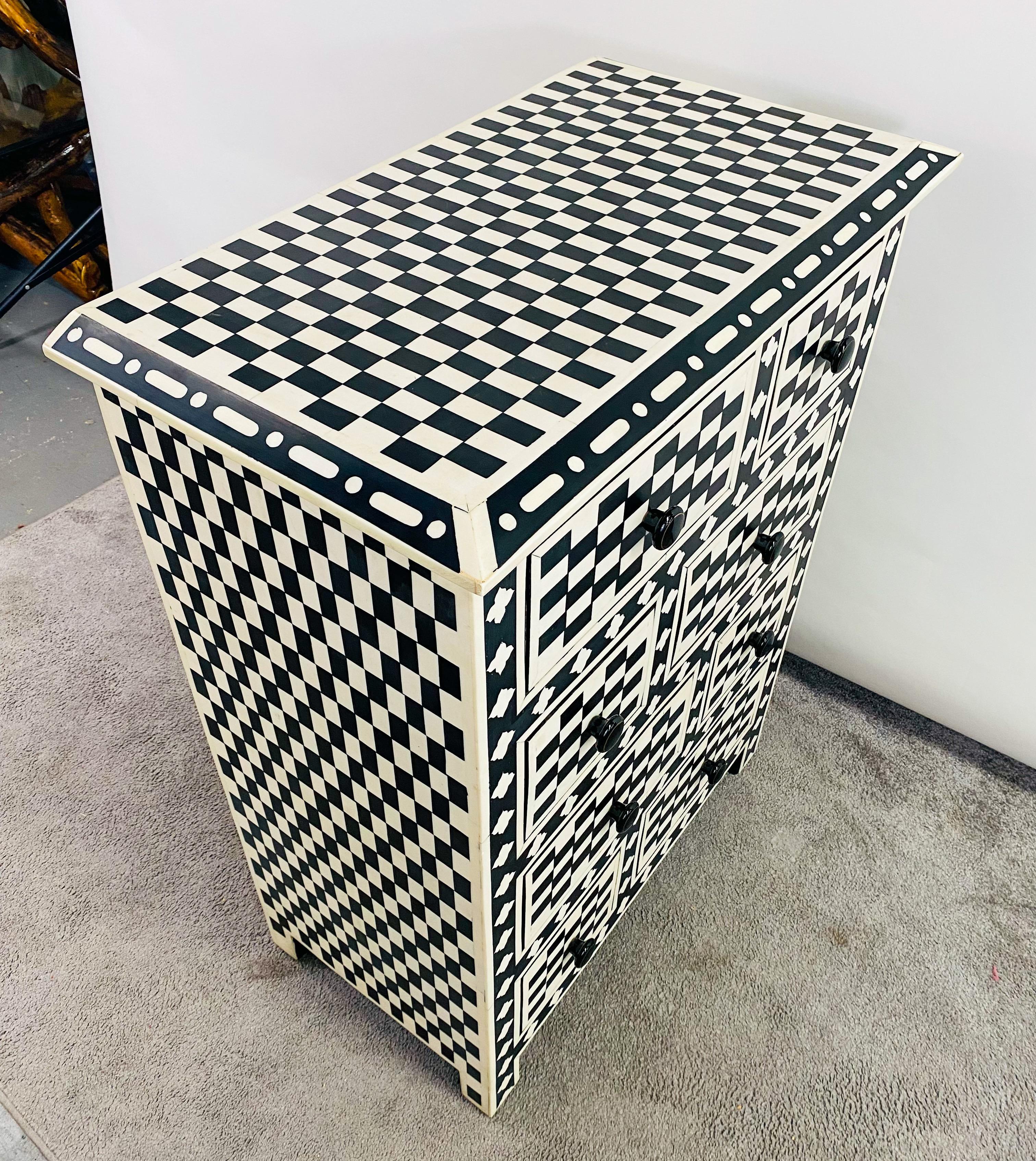 Art Deco Style Black and White Checkers Design Dresser, Chest or Commode For Sale 3