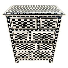 Retro Art Deco Style Black and White Checkers Design Dresser, Chest or Commode