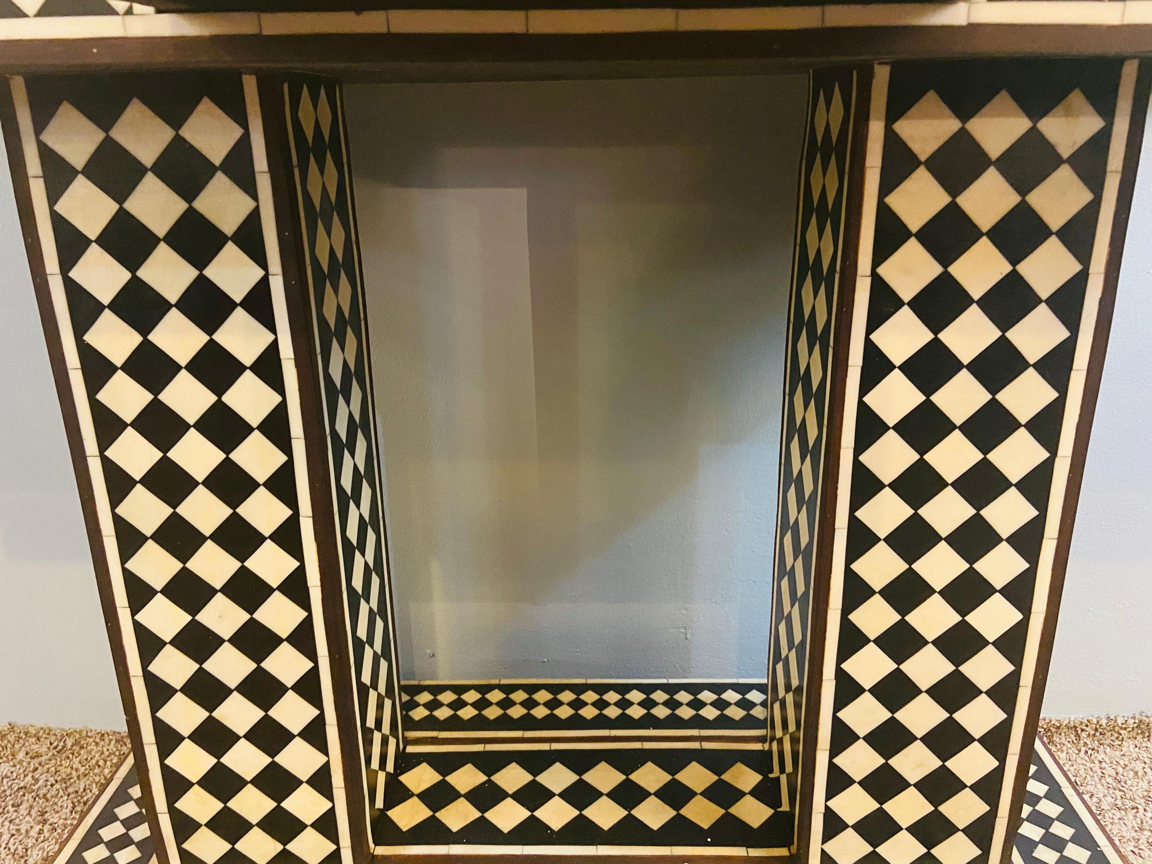 Art Deco Style Black and White Console Table and Mirror in Diamond Pattern 5
